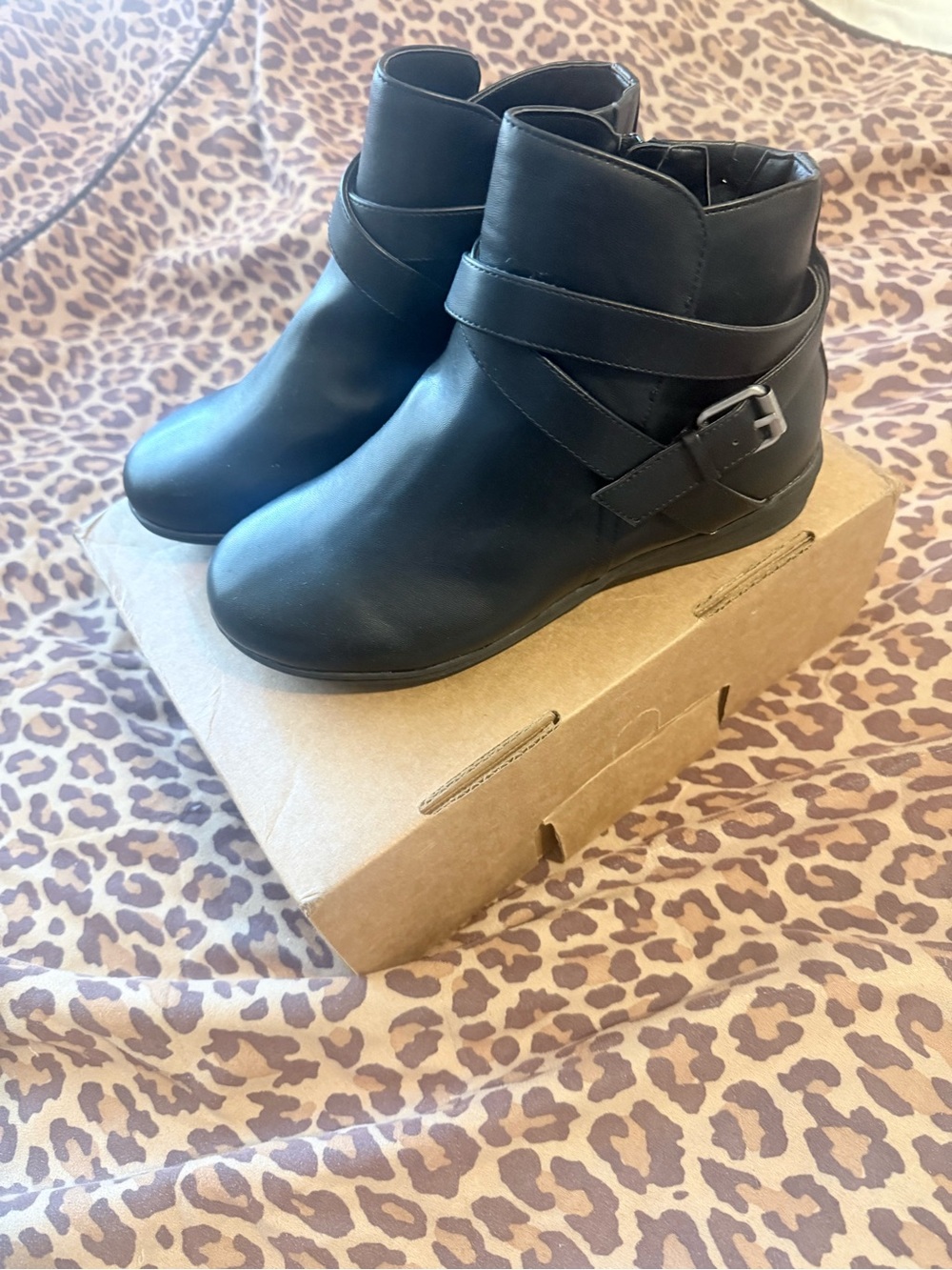 Comfortview Black Ankle Booties with Wrap Buckle Detail